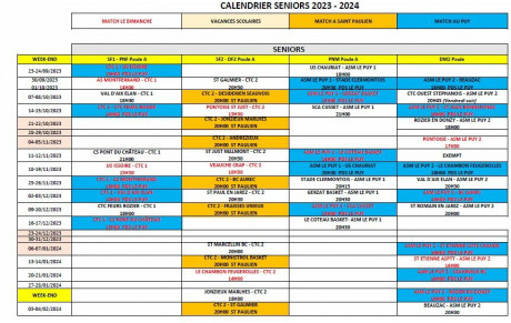 Calendriers des matchs 2023-2024